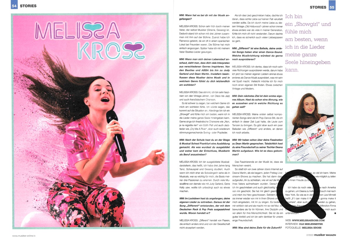 Melissa Kross Interview Musiker Magazin 2022